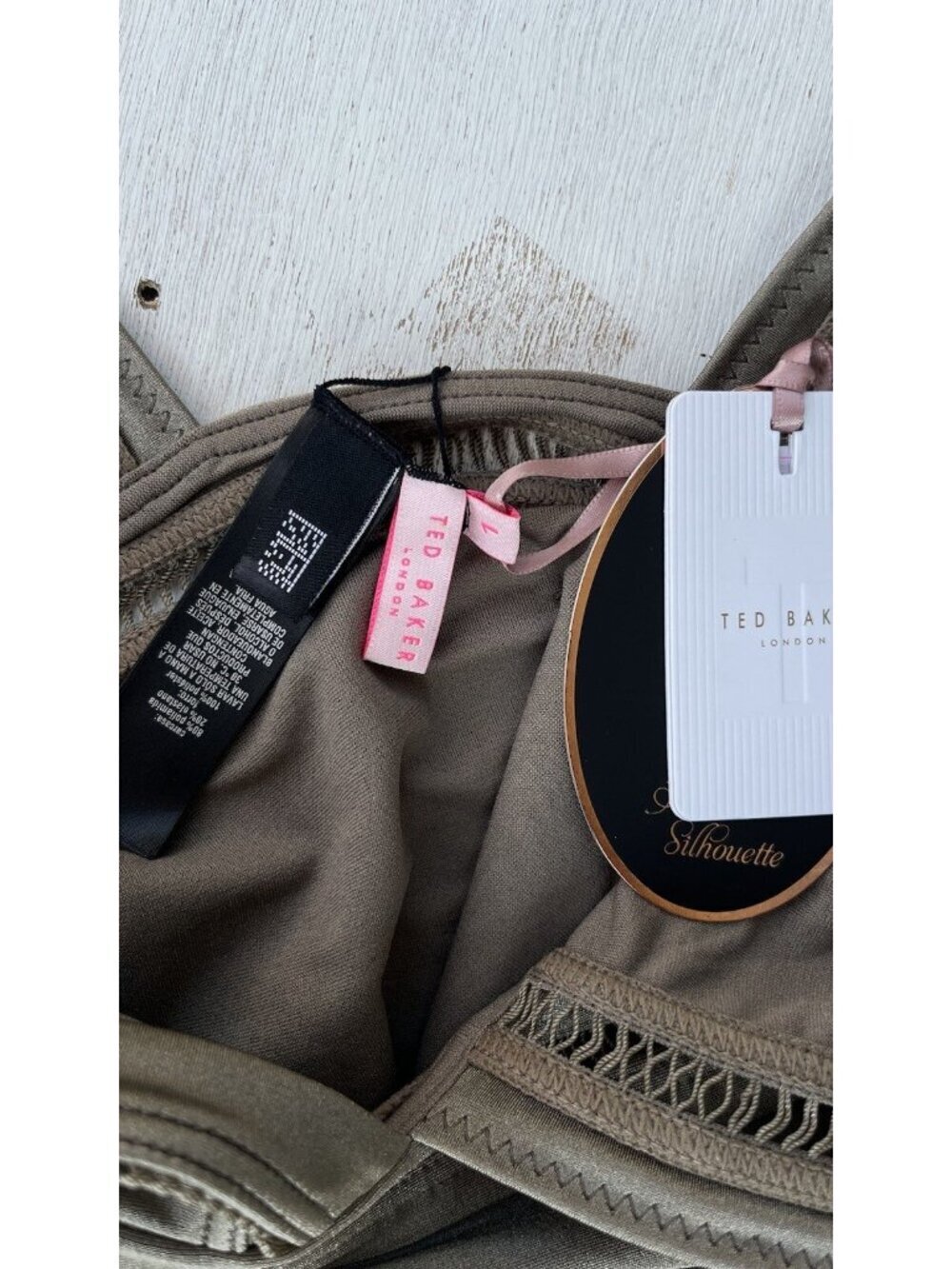 Ted Baker Starza Pointelle Deep V One Piece Swimsuit Suit Khaki Womens 1 = 4 US - Picture 3 of 14